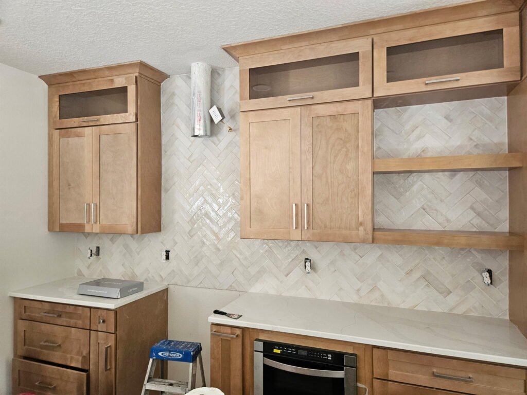 Angle pattern subway tile backsplash